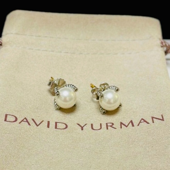 David Yurman Sterling Silver Pearl Diamond Stud cable...